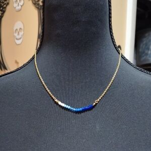 Gold Chain Necklace with Blue Gradient Beads - Women Jewelry